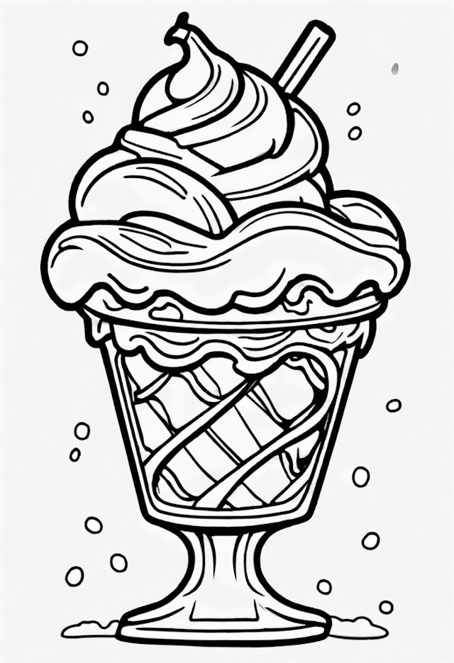 A coloring page of Ice Cream Sundae Coloring Fun