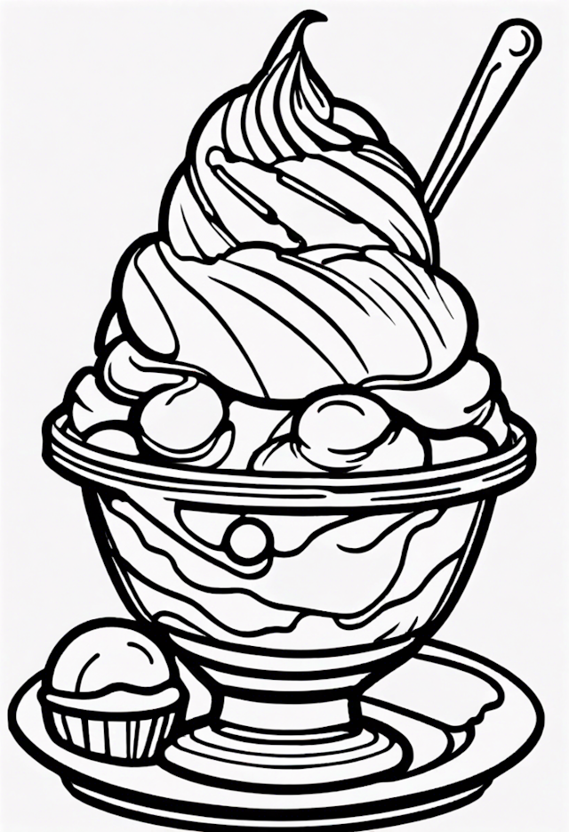 A coloring page of Delicious Ice Cream Sundae Coloring Page
