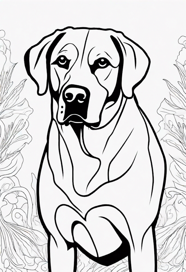 A coloring page of Dog in Floral Garden Coloring Page