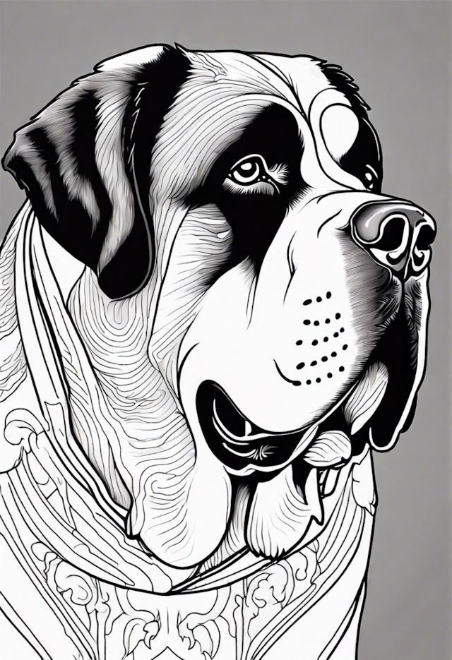A coloring page of Majestic St. Bernard Coloring Page