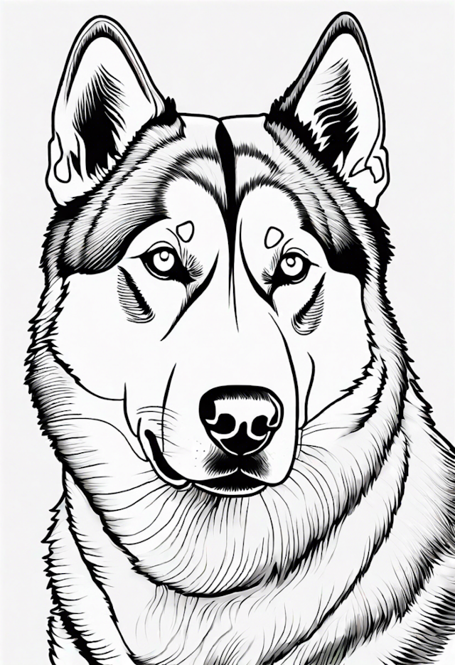A coloring page of Majestic Husky Coloring Page