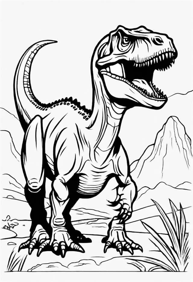 A coloring page of Tyrannosaurus Rex Adventure Coloring Page