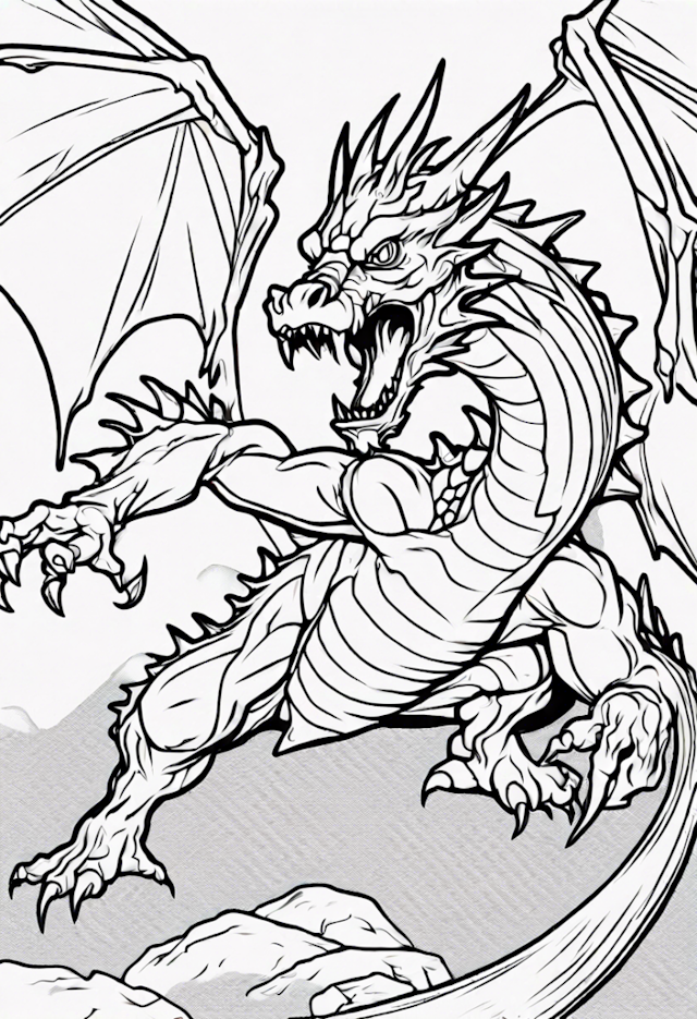 A coloring page of Terrifying Dragon on the Hunt Coloring Page