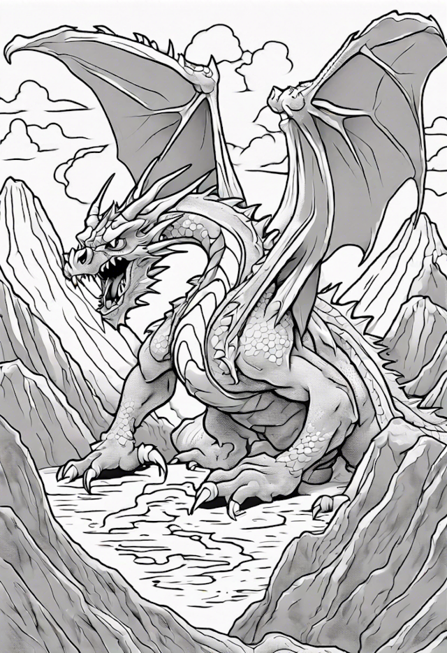 A coloring page of Dragon of the Mountains Coloring Page