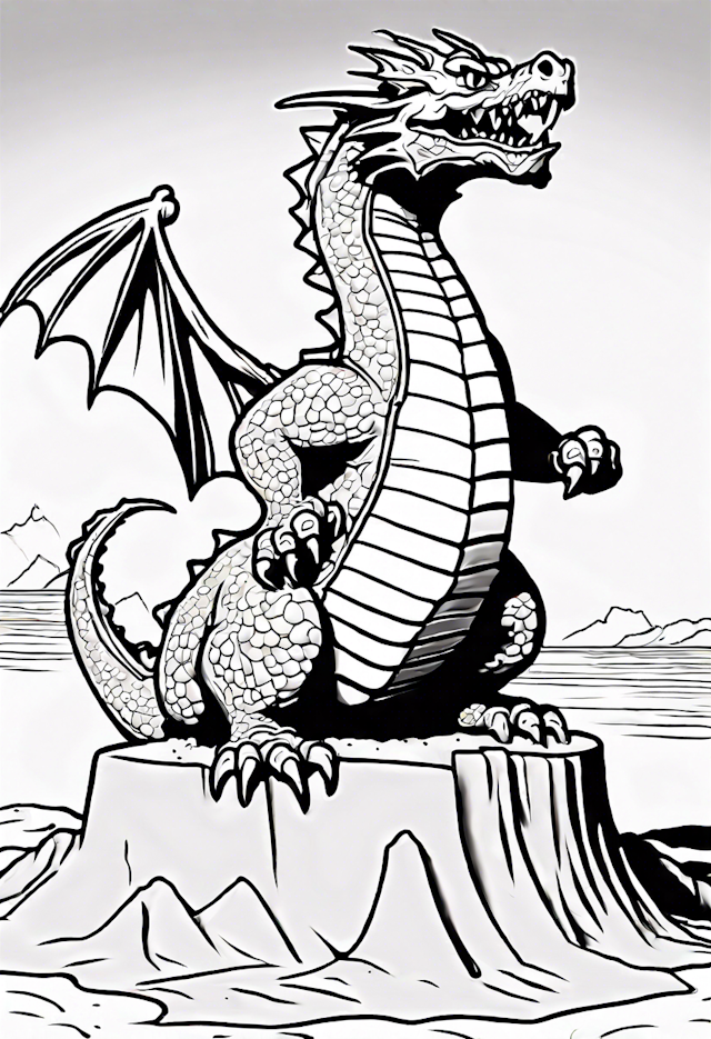Majestic Dragon on Mountain Coloring Page