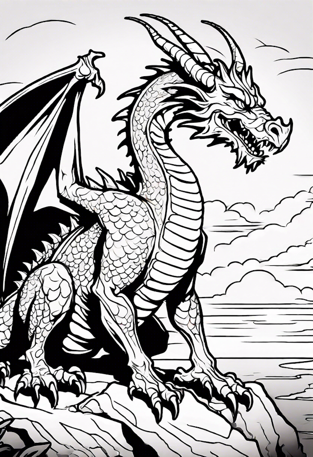 Majestic Dragon on a Cliff Coloring Page