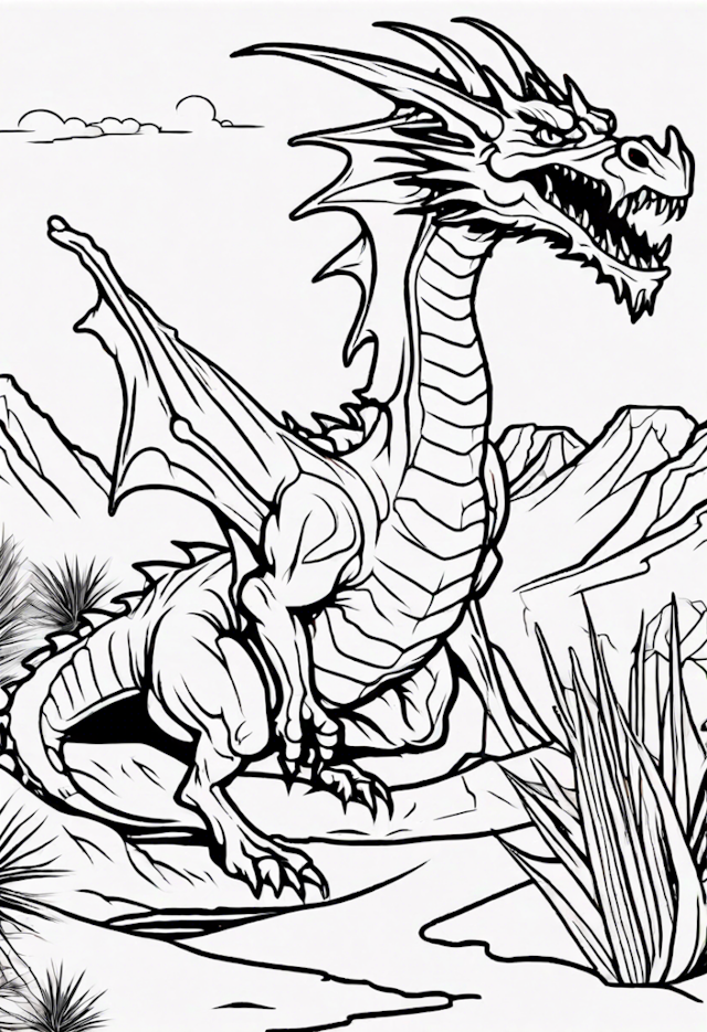 A coloring page of Majestic Desert Dragon Coloring Page