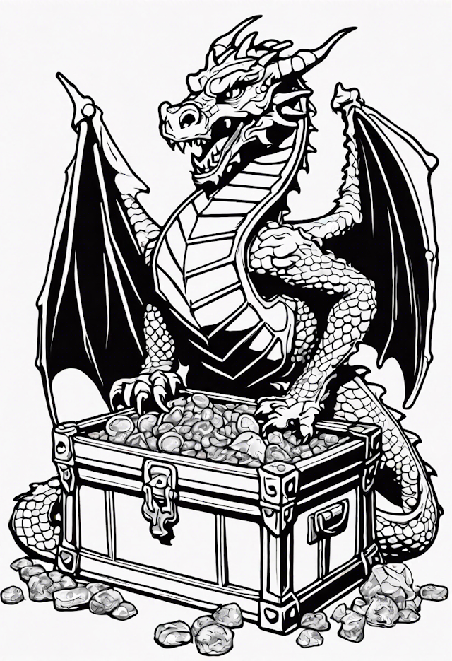 Dragon Guarding Treasure Chest Coloring Page