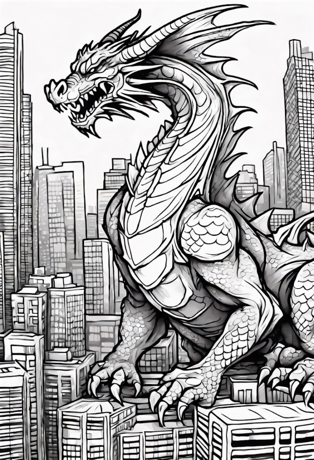 A coloring page of Dragon in the City Coloring Adventure