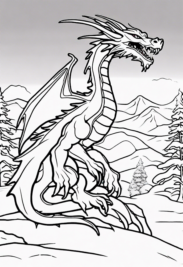 Mighty Dragon Overlooking Snowy Mountains