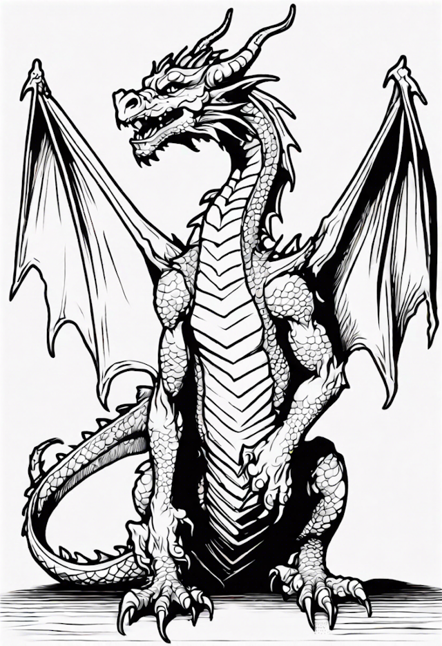A coloring page of Majestic Dragon Awaiting Colors