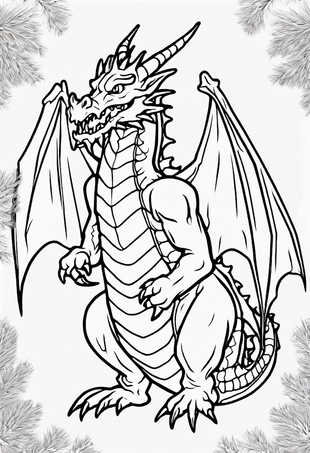 Majestic Dragon in Winter Wonderland Coloring Page