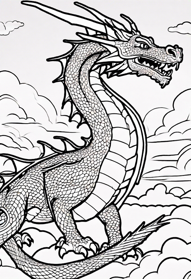 Dragon Soaring Above the Clouds Coloring Page