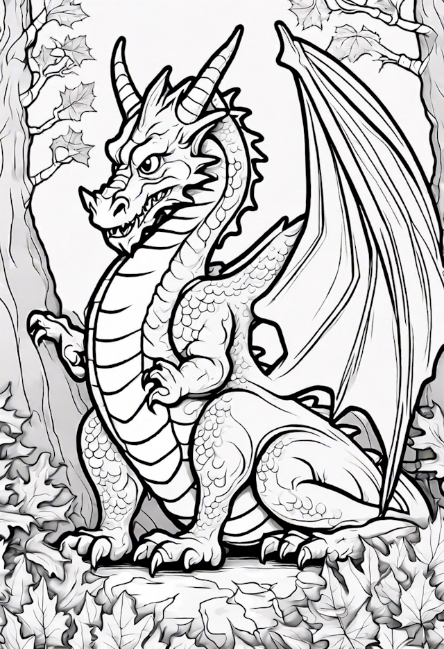 Forest Dragon’s Lair Coloring Page