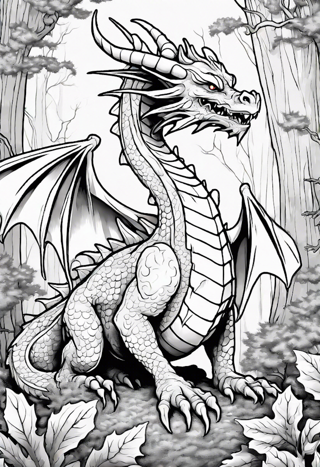 Majestic Forest Dragon Coloring Page