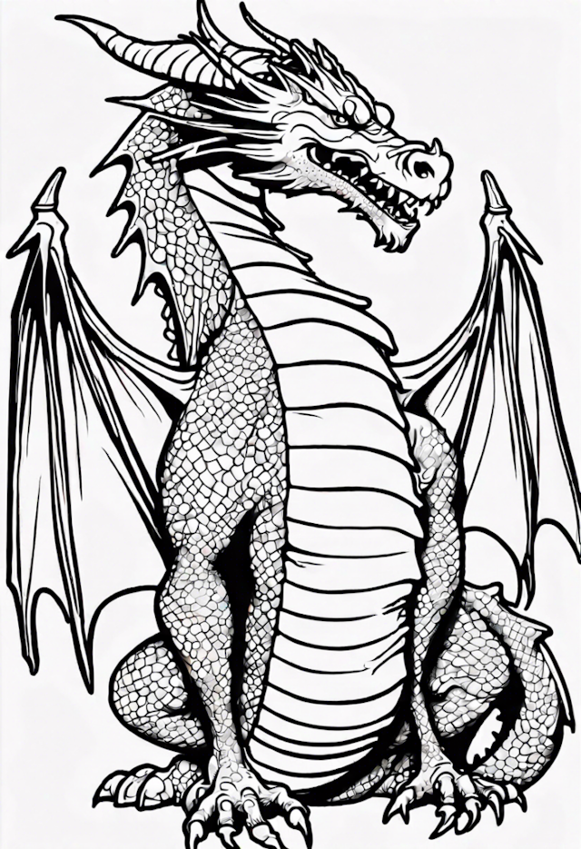 A coloring page of Majestic Dragon Coloring Page