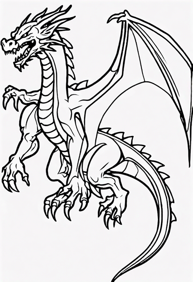 A coloring page of Mighty Dragon in Flight Coloring Page