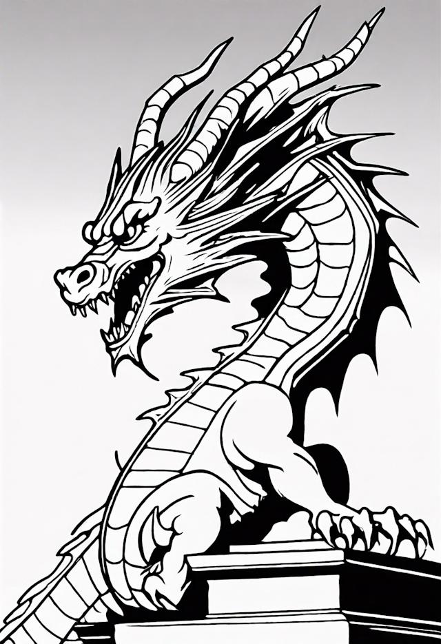 Mighty Dragon on the Lookout Coloring Page