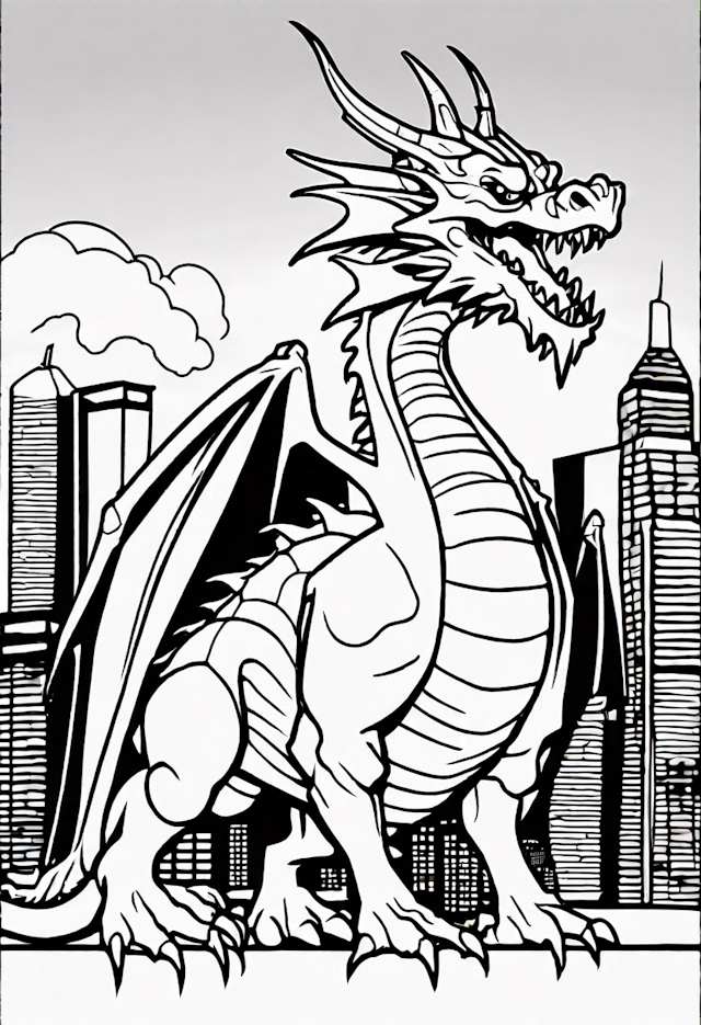 Dragon in the City: Urban Dragon Coloring Page