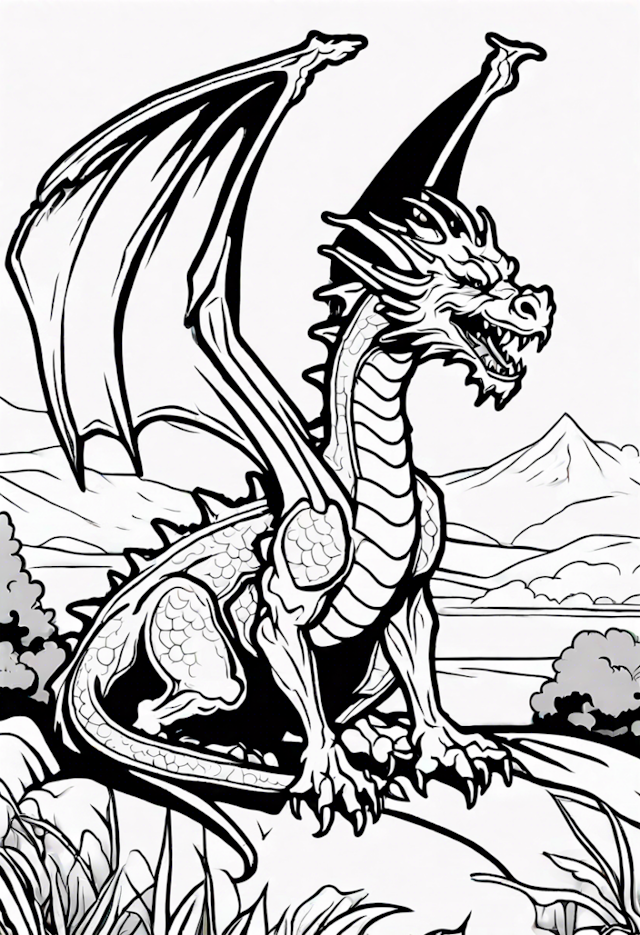 A coloring page of Legendary Mountain Dragon Coloring Page