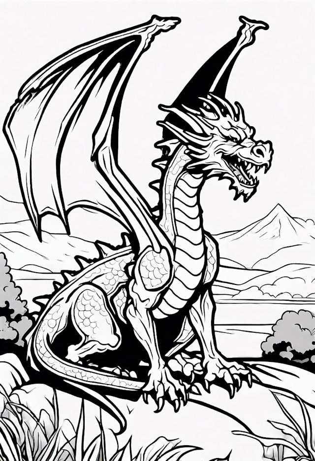 Legendary Mountain Dragon Coloring Page