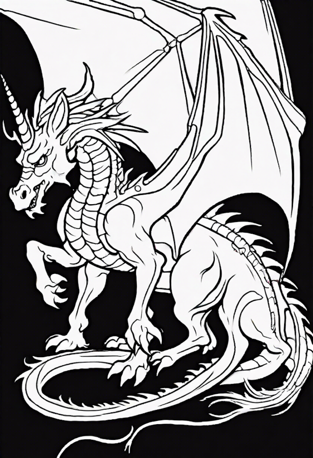 A coloring page of Majestic Dragon Unicorn Coloring Page
