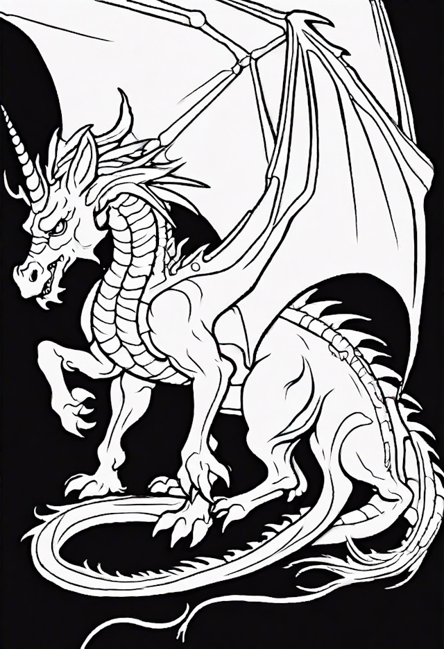 Majestic Dragon Unicorn Coloring Page