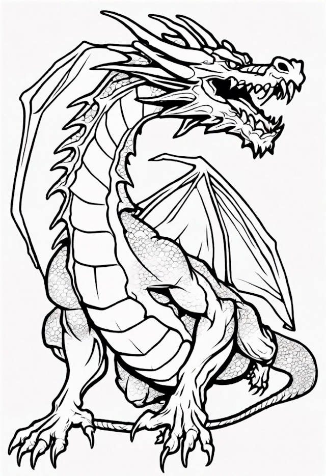 A coloring page of Majestic Dragon Roaring Coloring Page