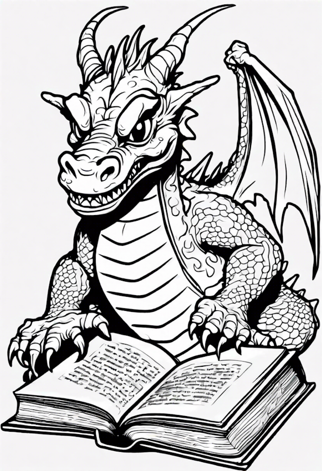 A coloring page of Dragon Scholar: Tales of Wisdom