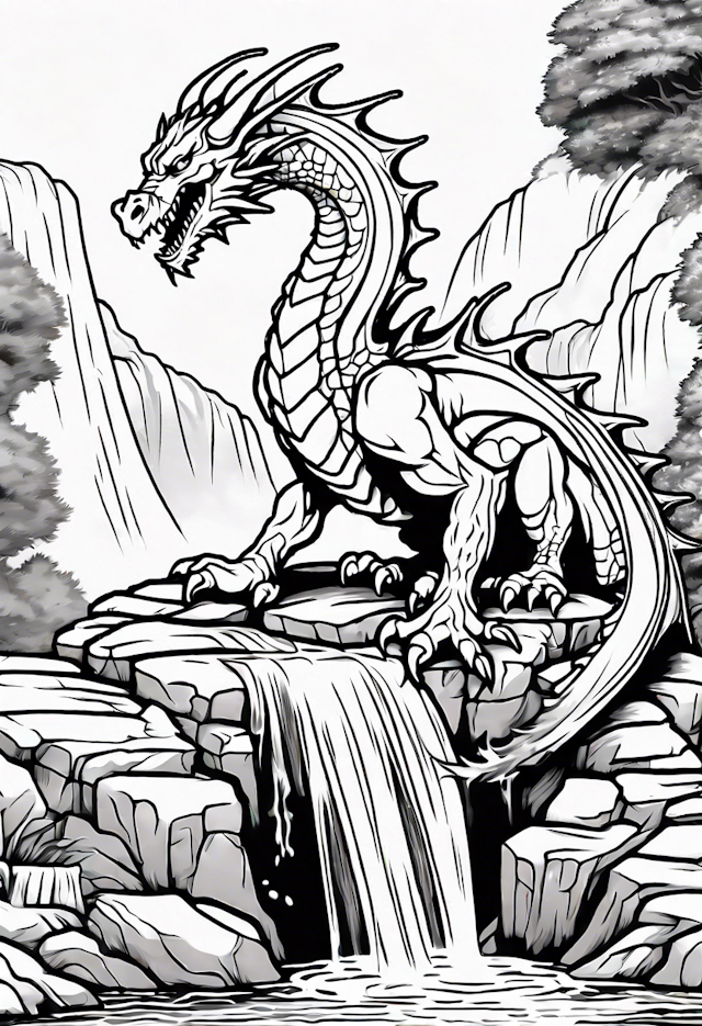 Majestic Dragon by the Waterfall
