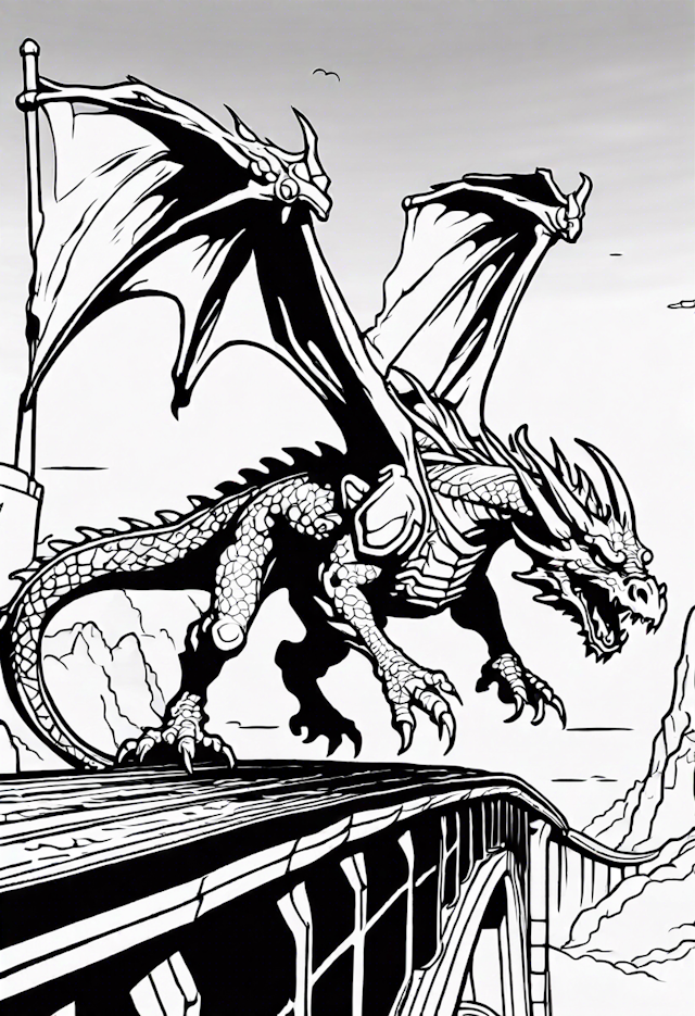 Dragon Over the Bridge Coloring Page