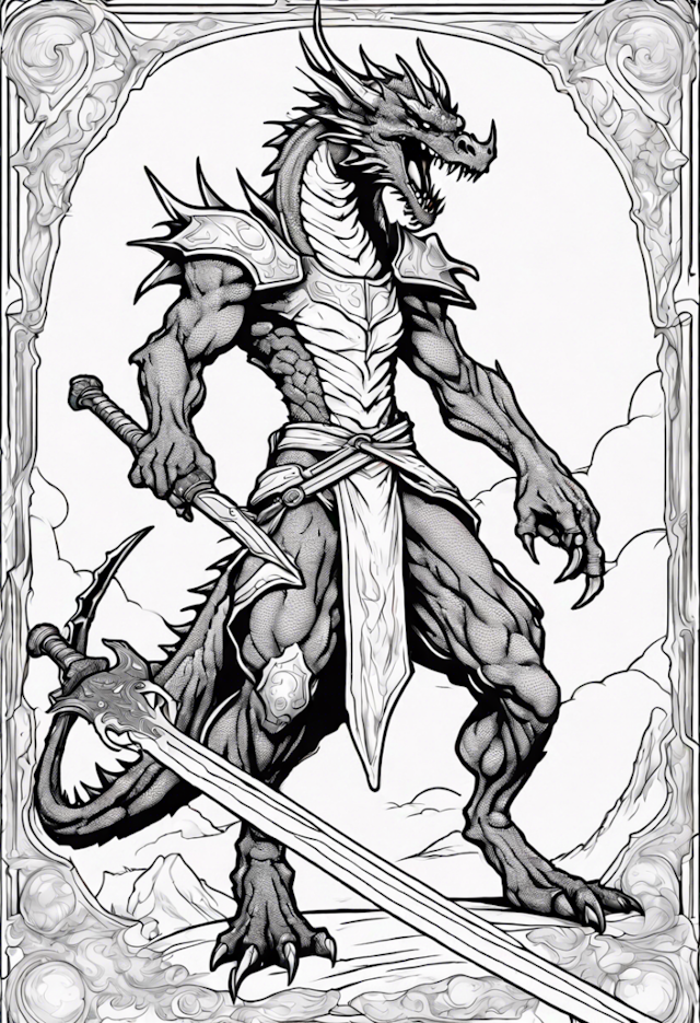 A coloring page of Valdrax the Fierce Dragon Warrior