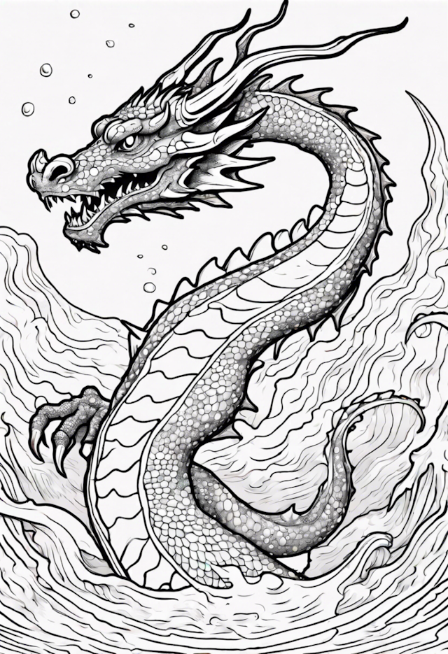 A coloring page of Majestic Sea Serpent Coloring Page