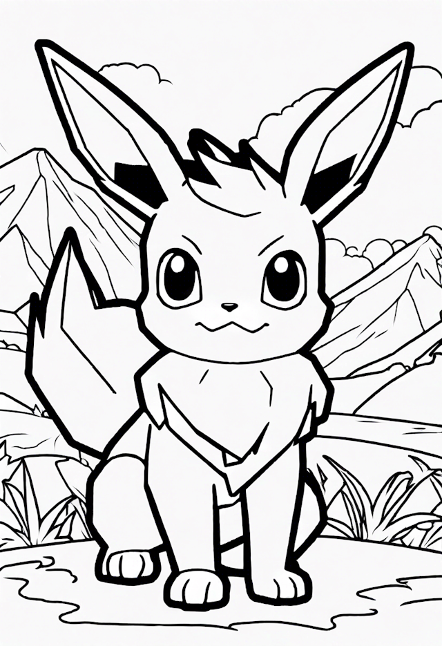 Eevee Exploring the Mountains Coloring Page