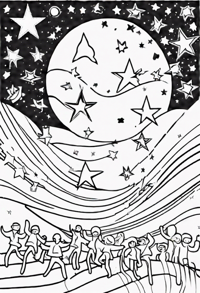 A coloring page of Dancing Under the Starry Sky