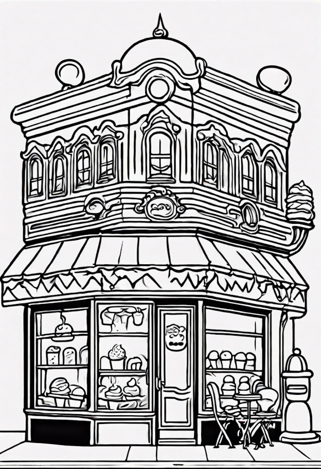 A coloring page of Delightful Bakery Shop Coloring Page