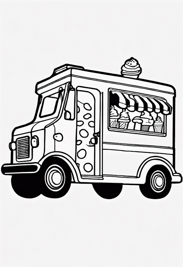A coloring page of Ice Cream Truck Adventure Coloring Page