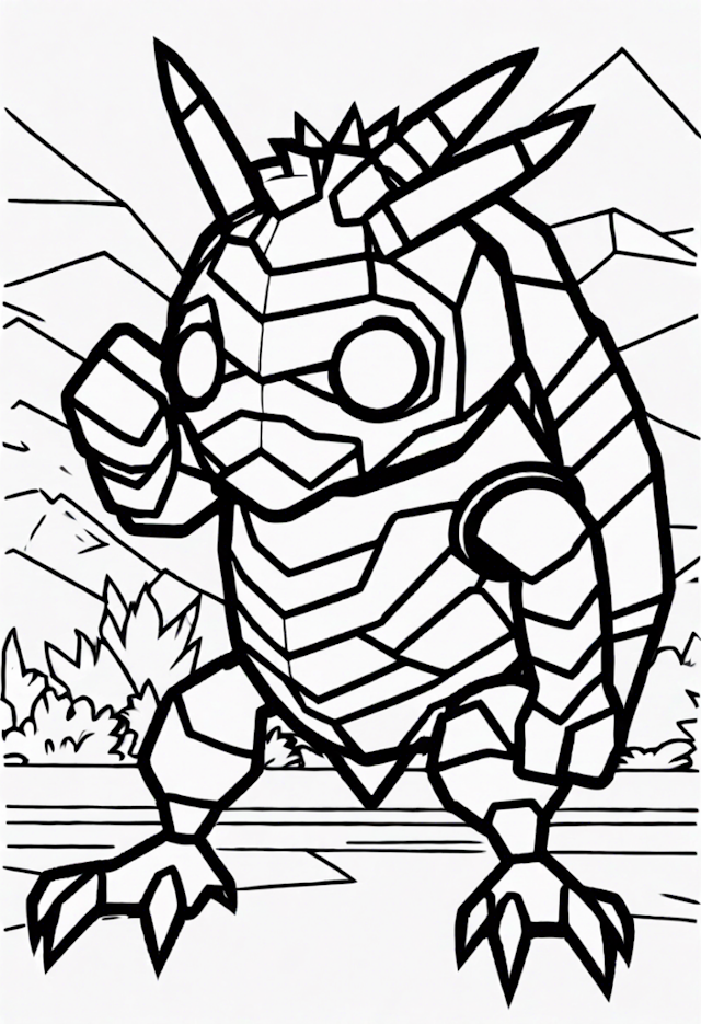 A coloring page of “Color Geometric Monster Adventure”