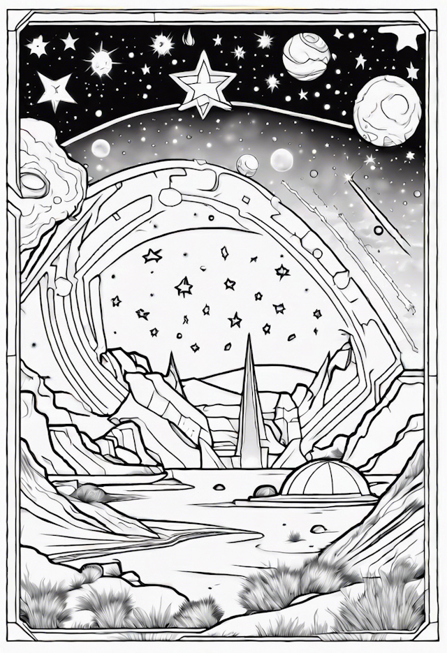 Cosmic Fantasy: Astral Landscape Coloring Page