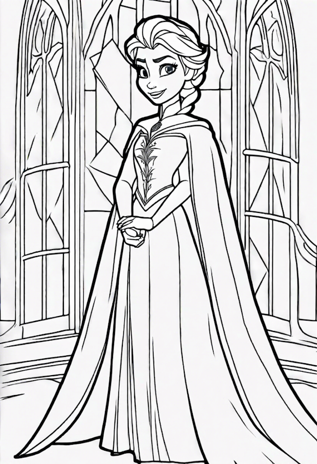 A coloring page of Elsa in the Castle Coloring Page