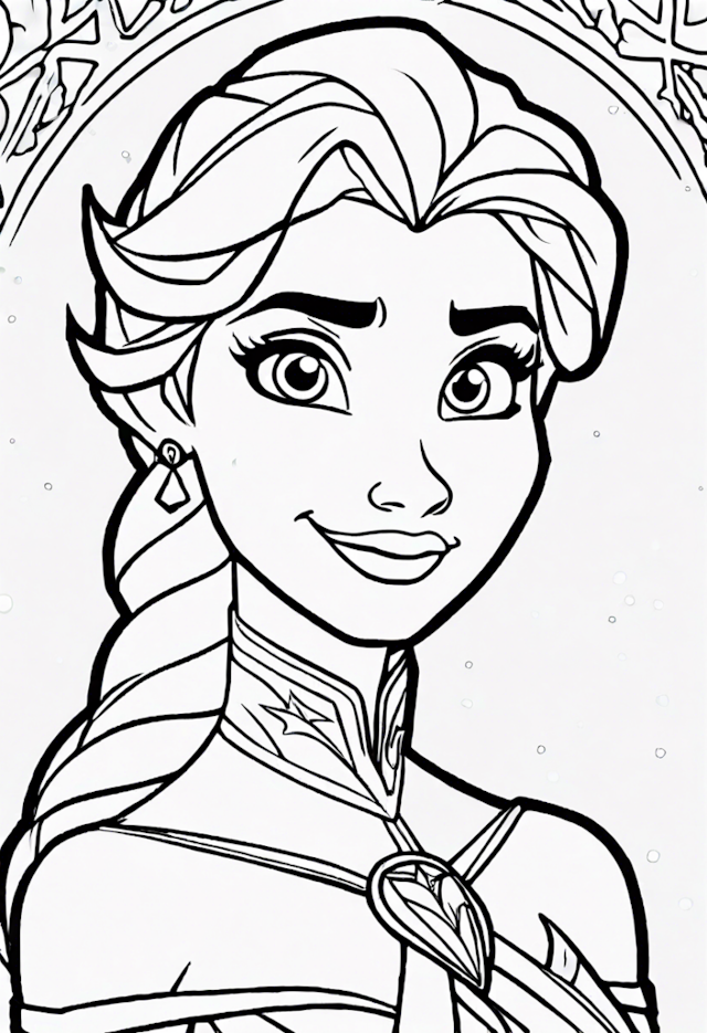A coloring page of Elsa’s Royal Portrait Coloring Page