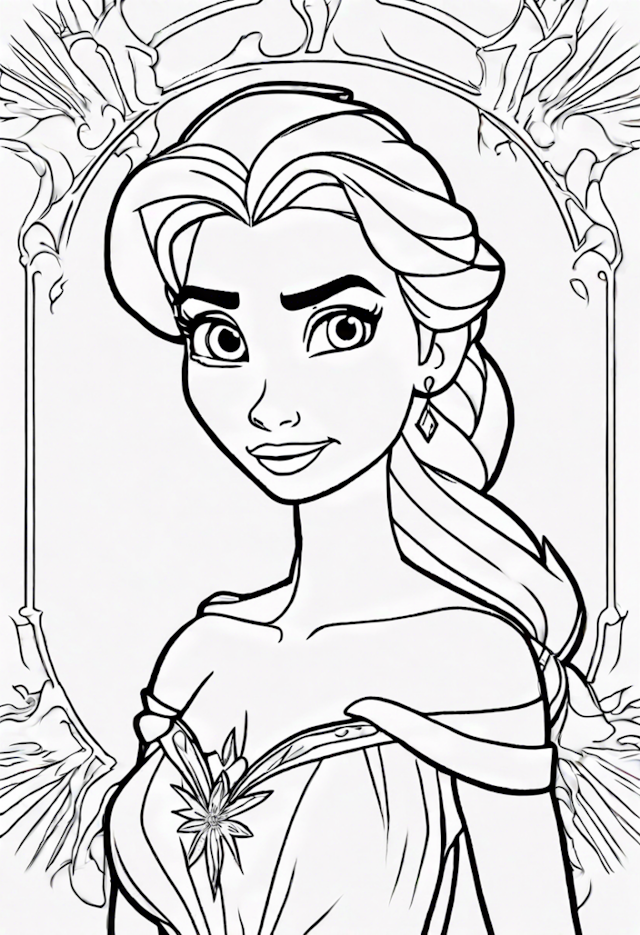A coloring page of Elsa’s Elegant Portrait Coloring Page