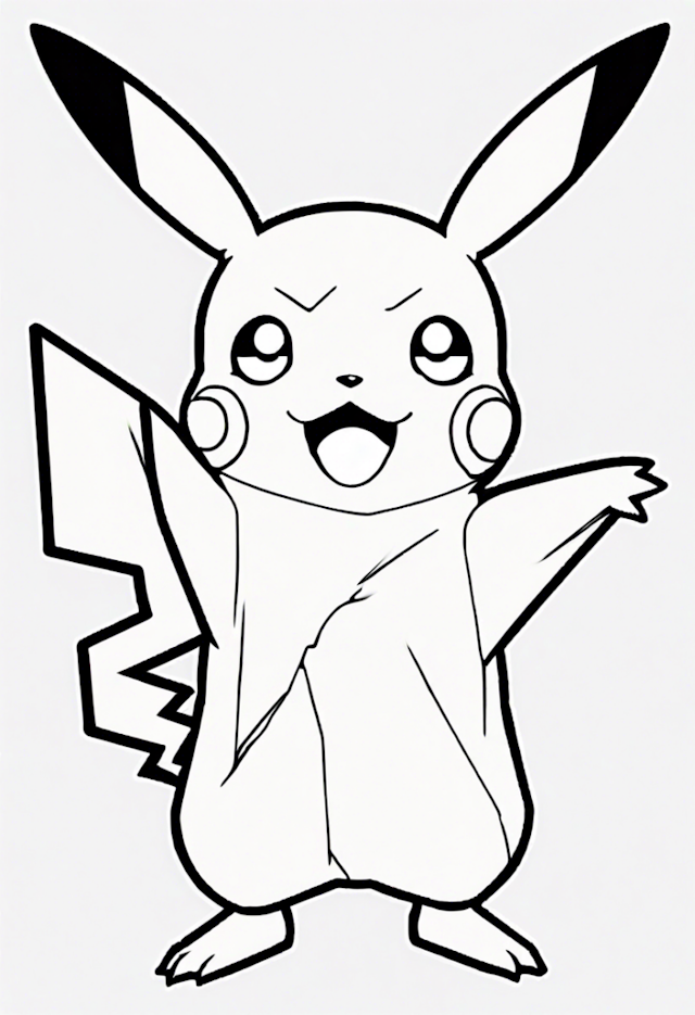 A coloring page of Pikachu’s Happy Dance Coloring Page