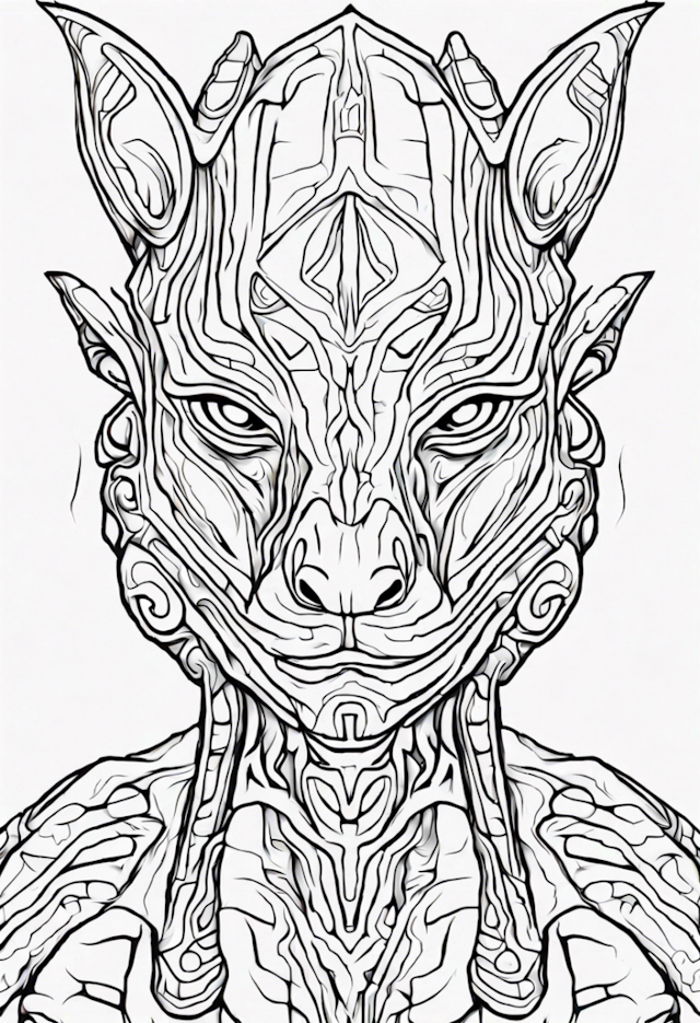 A coloring page of Mystical Feline Guardian Coloring Page