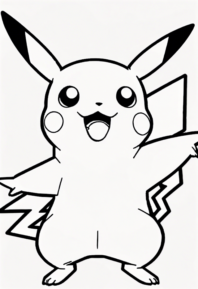 A coloring page of Pikachu’s Playful Pose Coloring Page