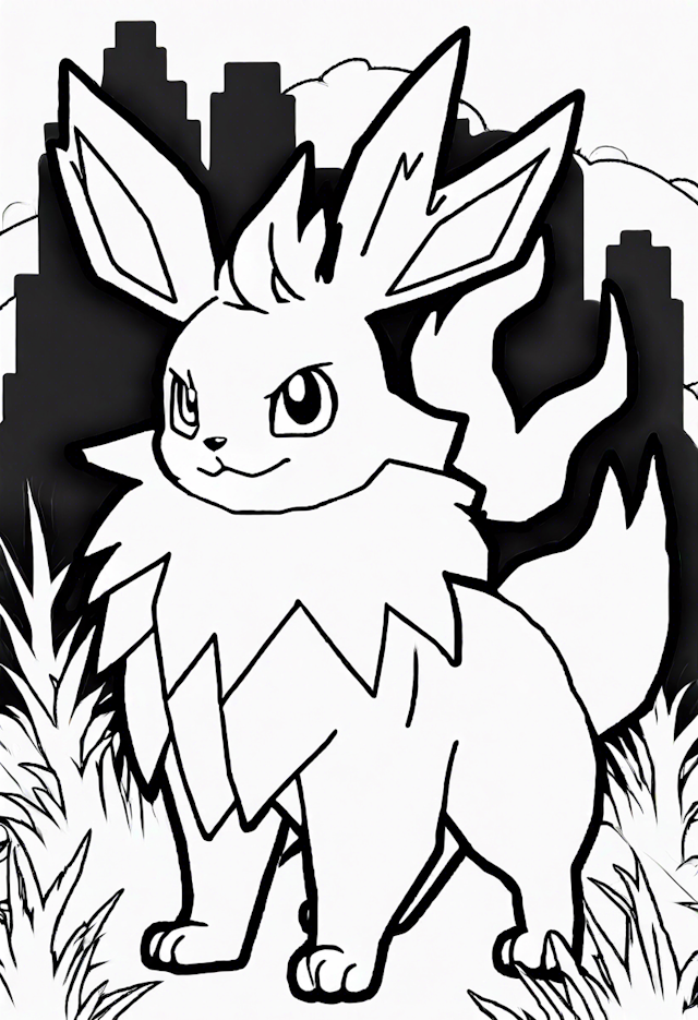 Jolteon in the City Skyline Coloring Page