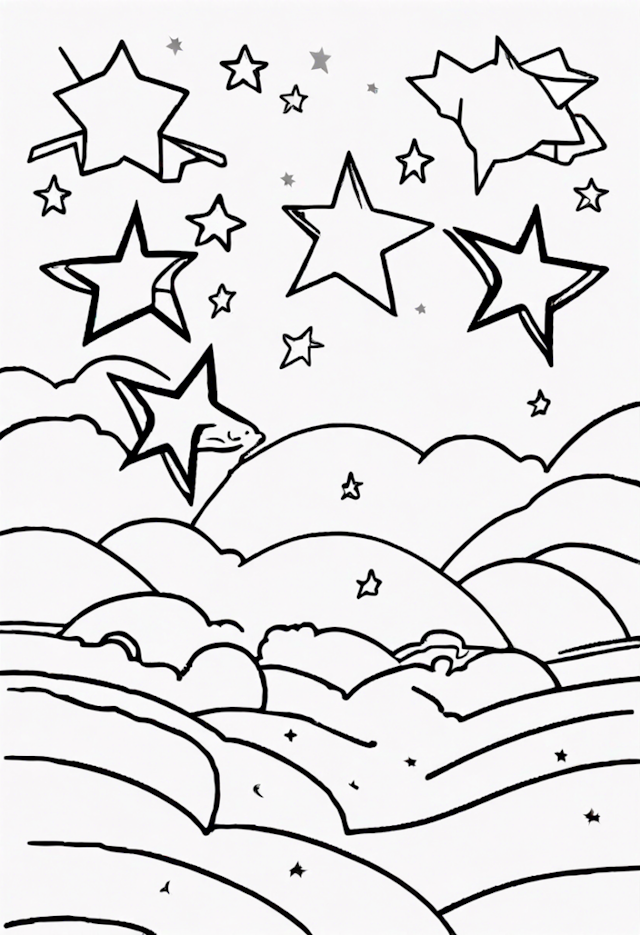 A coloring page of Starlight Dreams with Sparky the Star
