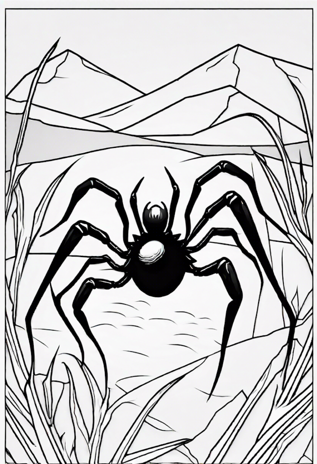 A coloring page of Spider by the Lake Coloring Page