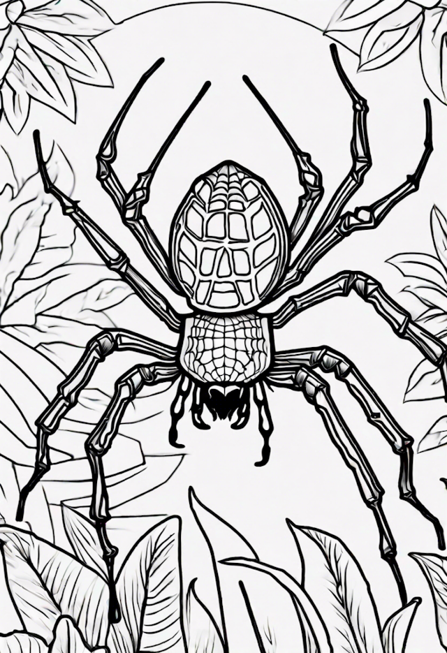 A coloring page of Spider in the Garden Coloring Page