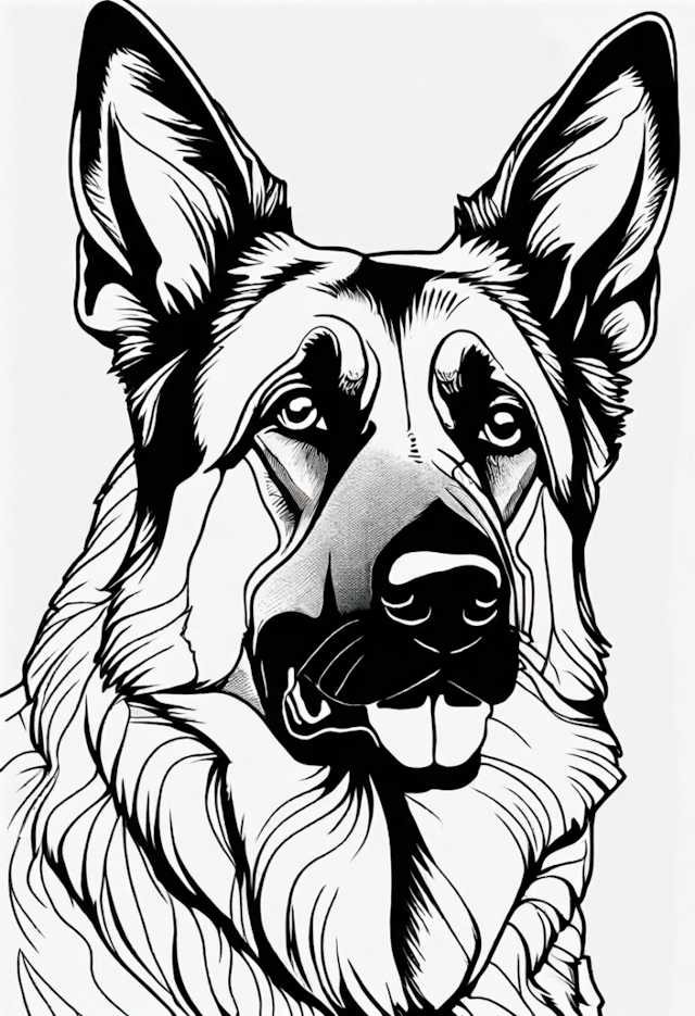 A coloring page of Majestic German Shepherd Coloring Page